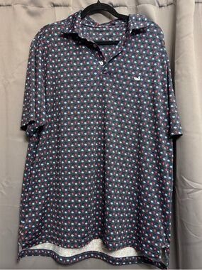 Southern Marsh Navy Polo with Red and Light Blue Print